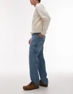 Topman Rigid Straight Leg Carpenter Jean In Mid Wash Blue For Men -Daily Wardrobe Shop 207711681 3