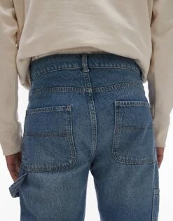 Topman Rigid Straight Leg Carpenter Jean In Mid Wash Blue For Men -Daily Wardrobe Shop 207711681 4