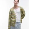 Topman Oversized Cardigan In Green & Yellow Stripe For Men -Daily Wardrobe Shop 207730327 1 green