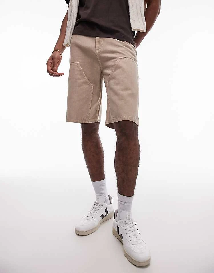 Topman Carpenter Short In Washed Stone For Men 4 Topman Carpenter Short In Washed Stone For Men - Image 2