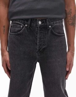 Topman Rigid Straight Jean In Washed Black For Men -Daily Wardrobe Shop 207764128 5