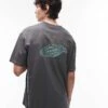 Topman Oversized Fit T-shirt With Front And Back Swing Tag Print And Embroidery In Charcoal For Men 1 Topman Oversized Fit T-shirt With Front And Back Swing Tag Print And Embroidery In Charcoal For Men -Daily Wardrobe Shop 207771577 1 charcoal