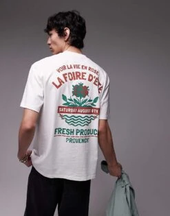 Topman Oversized Fit T-shirt With Front And Back Roses Print In Ecru For Men -Daily Wardrobe Shop 207772106 1 ecru 1