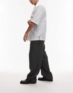 Topman Pinstripe Wide Leg Trousers In Light Grey For Men -Daily Wardrobe Shop 207908922 1 lightgrey 1