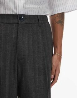 Topman Pinstripe Wide Leg Trousers In Light Grey For Men -Daily Wardrobe Shop 207908922 2