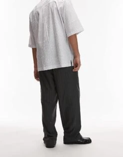 Topman Pinstripe Wide Leg Trousers In Light Grey For Men -Daily Wardrobe Shop 207908922 3