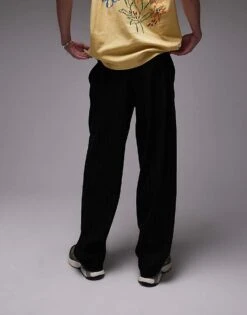 Topman Pinstripe Wide Leg Trousers In Black For Men -Daily Wardrobe Shop 207908923 3