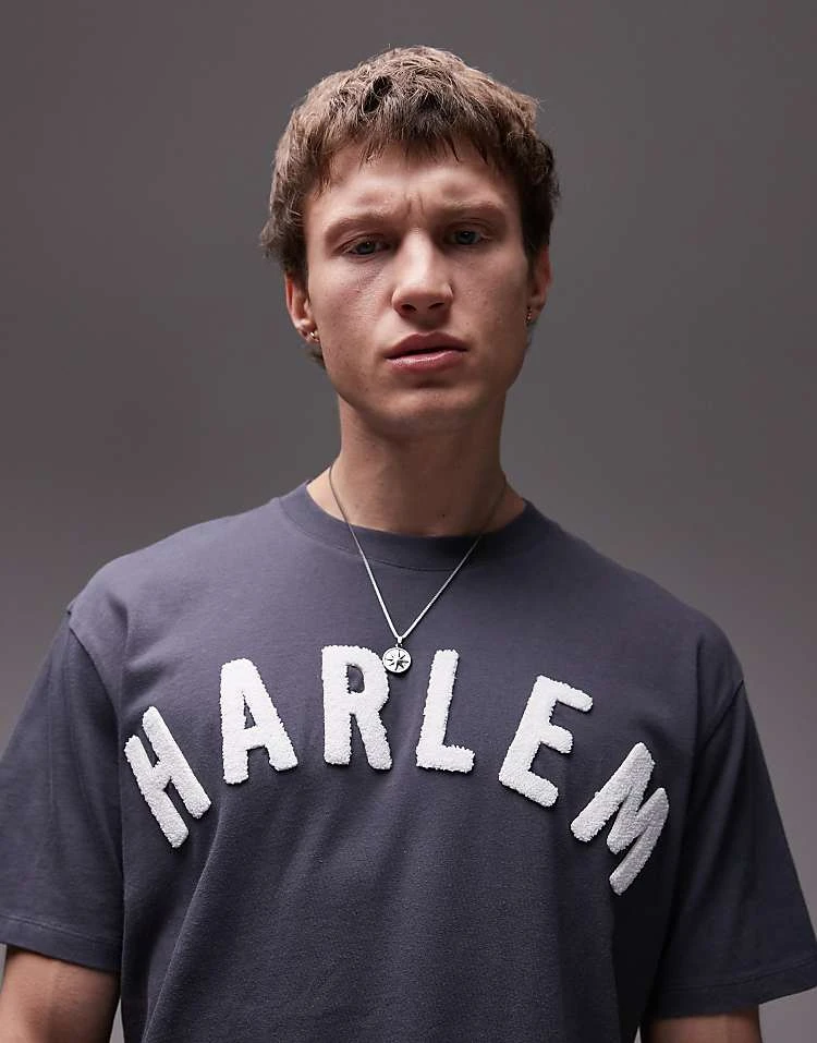 Topman Premium Oversized Fit T-shirt With Harlem Chenille Embroidery In Washed Grey For Men 7 Topman Premium Oversized Fit T-shirt With Harlem Chenille Embroidery In Washed Grey For Men - Image 5