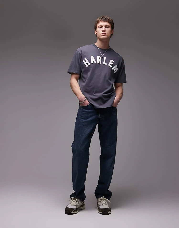 Topman Premium Oversized Fit T-shirt With Harlem Chenille Embroidery In Washed Grey For Men 5 Topman Premium Oversized Fit T-shirt With Harlem Chenille Embroidery In Washed Grey For Men - Image 3