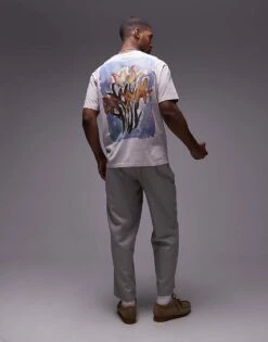 Topman Oversized Fit T-shirt With Front And Back Daffodils Print In Stone For Men Grey -Daily Wardrobe Shop 207922538 1 grey 1