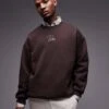Topman Heavyweight Oversized Fit Sweatshirt With Paris Embroidery In Brown For Men -Daily Wardrobe Shop 207922554 1 brown