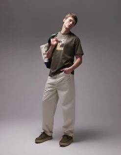 Topman Oversized Fit T-shirt With Front And Back Collage Plant Print In Khaki For Men -Daily Wardrobe Shop 207944097 4