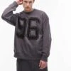 Topman Oversized Fit Sweatshirt With 96 Embroidery In Charcoal For Men -Daily Wardrobe Shop 207944105 1 charcoal