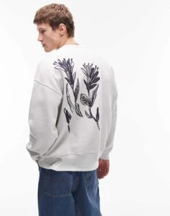 Topman Oversized Fit Sweatshirt With Front And Back Floral Motif Print In Washed Grey For Men -Daily Wardrobe Shop 207944113 1 washedgrey 1