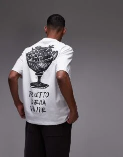 Topman Oversized Fit T-shirt With Front And Back Frutto Della Valle Print In White For Men -Daily Wardrobe Shop 207944121 1 white 1