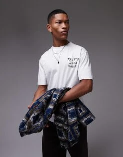 Topman Oversized Fit T-shirt With Front And Back Frutto Della Valle Print In White For Men -Daily Wardrobe Shop 207944121 2