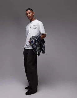 Topman Oversized Fit T-shirt With Front And Back Frutto Della Valle Print In White For Men -Daily Wardrobe Shop 207944121 3