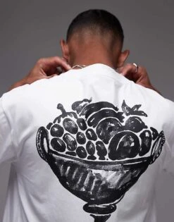 Topman Oversized Fit T-shirt With Front And Back Frutto Della Valle Print In White For Men -Daily Wardrobe Shop 207944121 4
