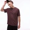 Topman Oversized Fit T-shirt With Linen Blend In Brown For Men -Daily Wardrobe Shop 207966193 1 brown
