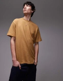 Topman Oversized Fit T-shirt With Linen Blend In Mustard For Men