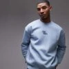 Topman Oversized Fit Sweatshirt With Floral Embroidery In Blue For Men -Daily Wardrobe Shop 207973872 1 blue