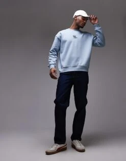 Topman Oversized Fit Sweatshirt With Floral Embroidery In Blue For Men -Daily Wardrobe Shop 207973872 3
