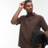 Topman Premium Oversized Fit Button Through Interlock Jersey Shirt In Brown For Men -Daily Wardrobe Shop 207979612 1 brown