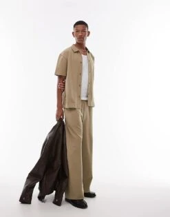 Topman Premium Interlock Straight Leg Jogger In Light Khaki For Men