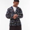 Topman Oversized Fit Jacquard Cardigan In Navy For Men