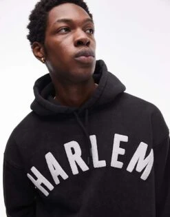 Topman Oversized Fit Hoodie With Harlem Print In Black For Men -Daily Wardrobe Shop 208044344 1 black 1