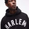 Topman Oversized Fit Hoodie With Harlem Print In Black For Men 1 Topman Oversized Fit Hoodie With Harlem Print In Black For Men -Daily Wardrobe Shop 208044344 1 black