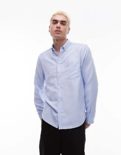 Topman Long Sleeve Textured Formal Shirt In Light Blue For Men