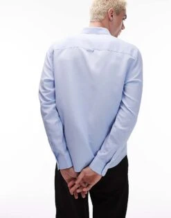 Topman Long Sleeve Textured Formal Shirt In Light Blue For Men -Daily Wardrobe Shop 208057947 3