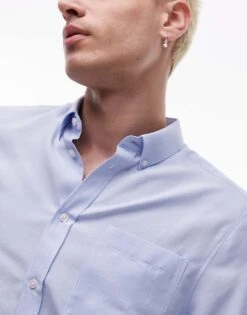 Topman Long Sleeve Textured Formal Shirt In Light Blue For Men -Daily Wardrobe Shop 208057947 4