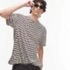 Topman Oversized Fit T-shirt With Knitted Stripe In Dark Red For Men -Daily Wardrobe Shop 208100310 1 darkred