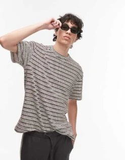 Topman Oversized Fit T-shirt With Knitted Stripe In Dark Red For Men