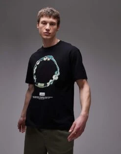 Topman Oversized Fit T-shirt With Oasis Print In Black For Men