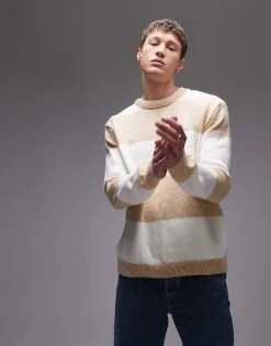 Topman Fluffy Knitted Jumper In Ecru And Oatmeal For Men Multi 11 Topman Fluffy Knitted Jumper In Ecru And Oatmeal For Men Multi -Daily Wardrobe Shop 208139397 1 multi 1
