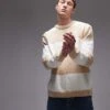 Topman Fluffy Knitted Jumper In Ecru And Oatmeal For Men Multi