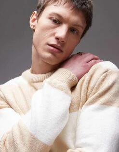 Topman Fluffy Knitted Jumper In Ecru And Oatmeal For Men Multi 9 Topman Fluffy Knitted Jumper In Ecru And Oatmeal For Men Multi -Daily Wardrobe Shop 208139397 3