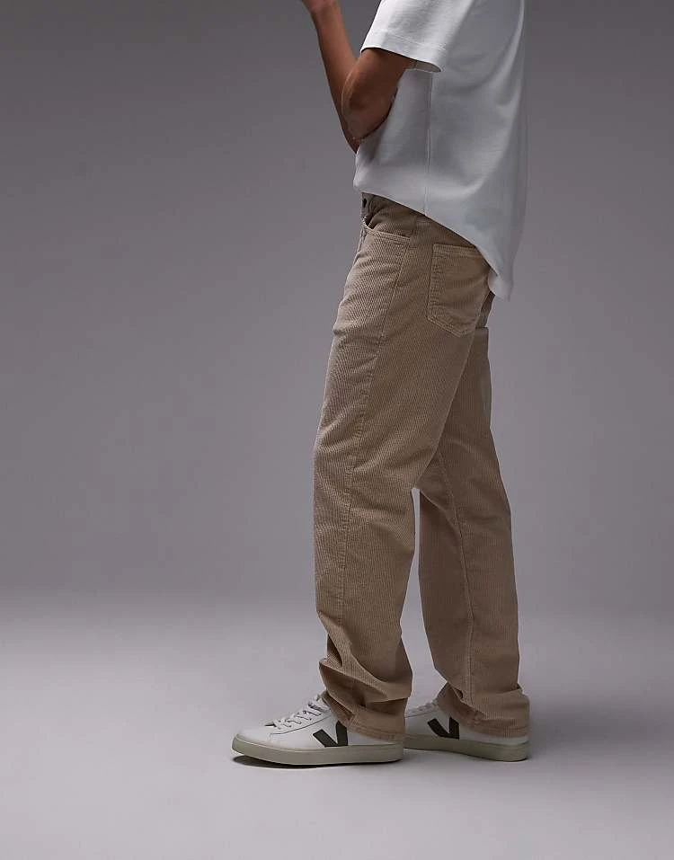 Topman Cord Straight Trouser In Stone For Men 4 Topman Cord Straight Trouser In Stone For Men - Image 2
