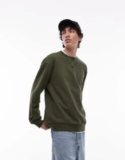 Topman Classic Oversized Jersey Sweatshirt In Khaki For Men Charcoal -Daily Wardrobe Shop 208173051 1 charcoal 1