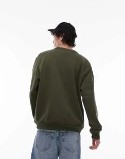 Topman Classic Oversized Jersey Sweatshirt In Khaki For Men Charcoal -Daily Wardrobe Shop 208173051 4