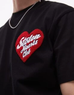 Topman Oversized Fit T-shirt With Stolen Hearts Club Patch Embroidery In Black For Men -Daily Wardrobe Shop 208186088 4