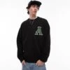 Topman Oversized Fit Sweatshirt With Letter Chenille Embroidery In Black For Men