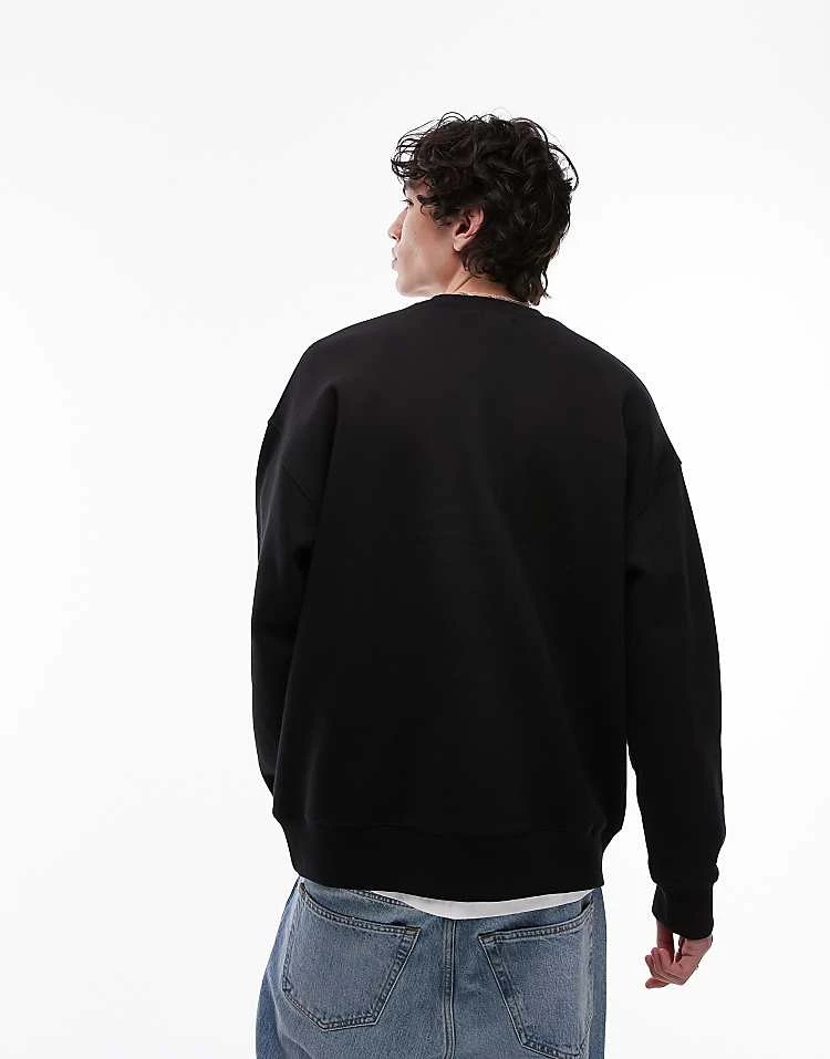 Topman Oversized Fit Sweatshirt With Letter Chenille Embroidery In Black For Men 4 Topman Oversized Fit Sweatshirt With Letter Chenille Embroidery In Black For Men - Image 2