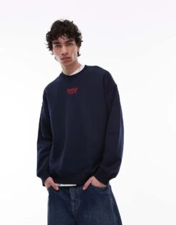 Topman Oversized Fit Sweatshirt With Kansas State Embroidery In Black For Men Navy 10 Topman Oversized Fit Sweatshirt With Kansas State Embroidery In Black For Men Navy -Daily Wardrobe Shop 208247790 4