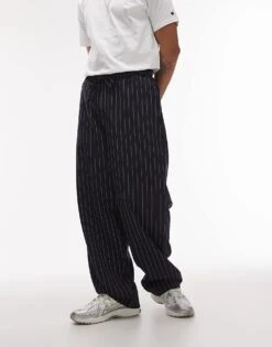 Topman Elasticated Waist Wide Leg Trouser In Navy For Men Blue