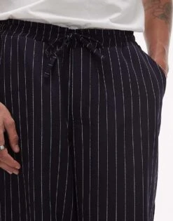 Topman Elasticated Waist Wide Leg Trouser In Navy For Men Blue -Daily Wardrobe Shop 208258586 5